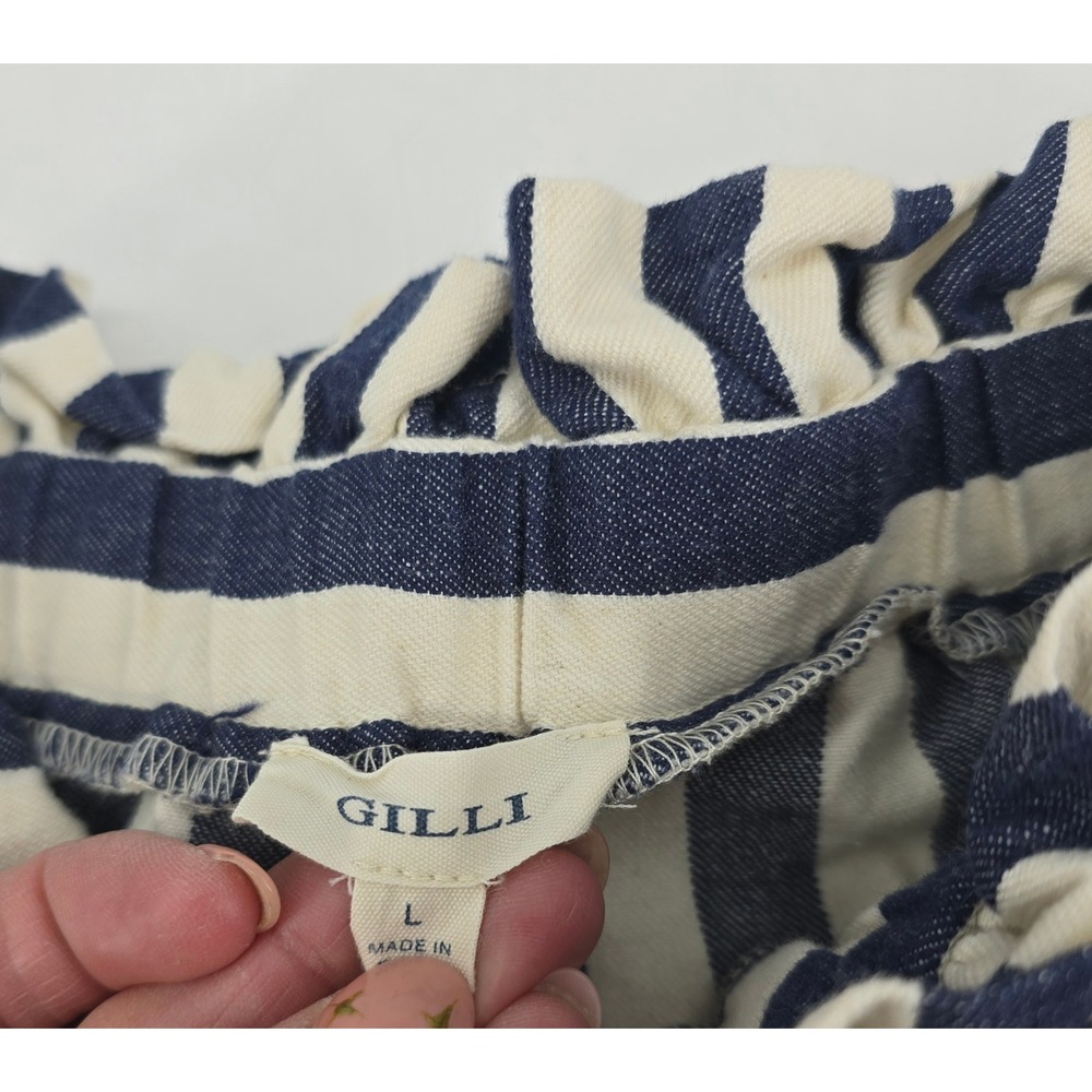 GILLI Navy White Striped Paperbag Waist Wide Leg Pants Large Coastal Nautical - Picture 3 of 6